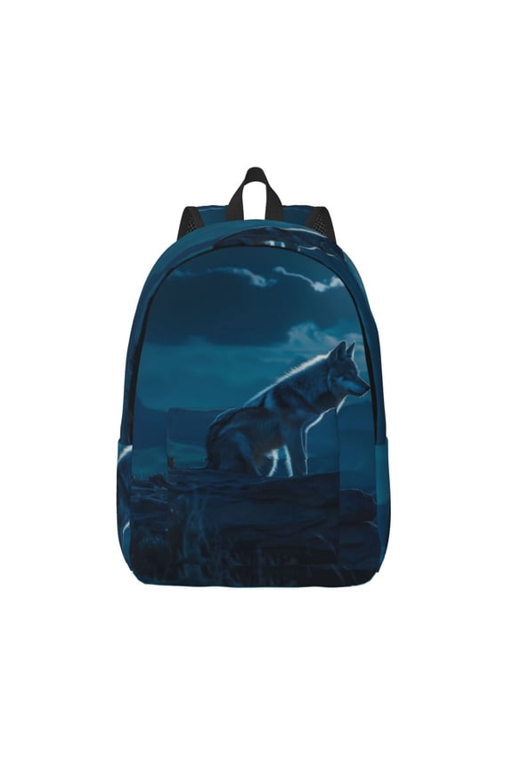 Lonely Night Wolf Printed Canvas Daypack - Stylish and Durable Vintage Compact Backpack - Class, Work, Travel, or Laptop Bookbag,Organized Compartments-Medium
