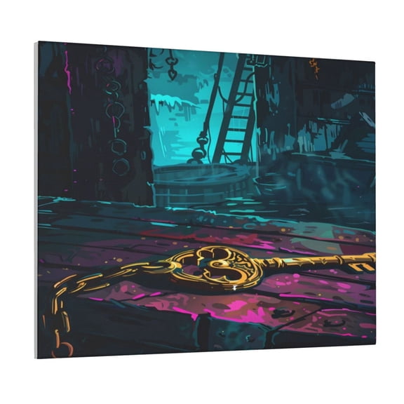 Picia Lost Golden Key Pattern Decorative Picture – Unique Wall Art, Modern Canvas Print for Trendy Interiors (Horizontal)
