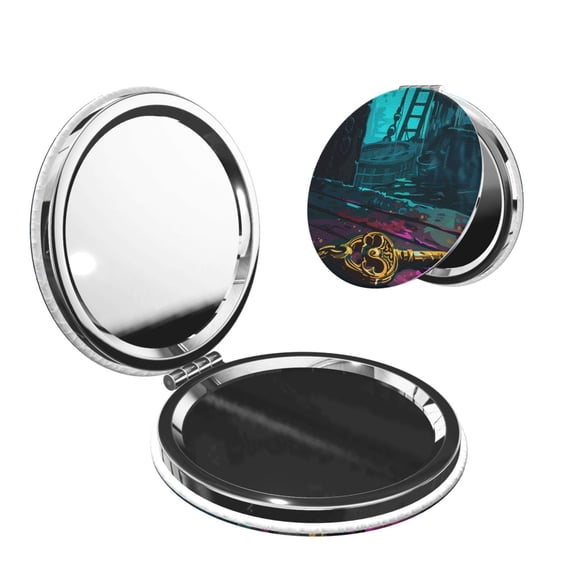 Picia Lost Golden Key for Compact Vanity Mirror , Travel Makeup Mirror , Portable Magnifying Cosmetic Mirror for Daily, Work, Business-Round Shape