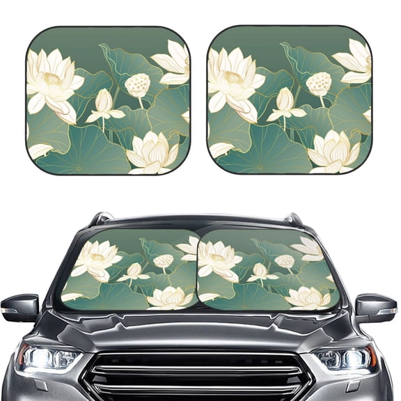 Picia Lotus Golden Line 2 Piece Car Windshield Sun Shade Foldable | Foldable Sun Shield for Front Window Blocks UV Rays and Keeps Your Vehicle Cool-Large