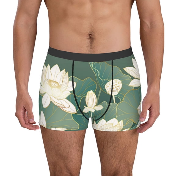 Picia Lotus Golden Line Pattern Men’s Boxer Briefs – Soft & Breathable Underwear, Stretchy & Comfortable Fit, Supportive Pouch Design, Moisture-Wicking-Medium
