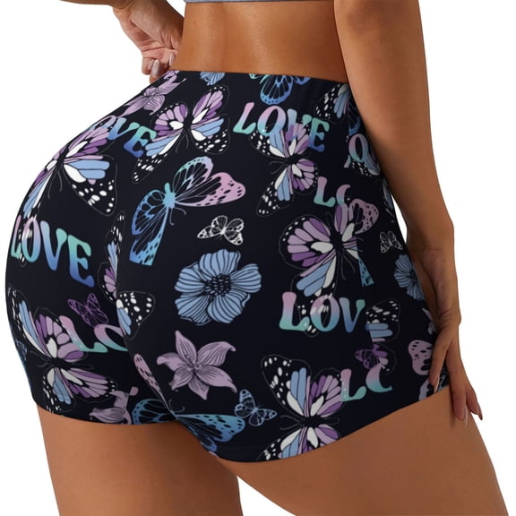 Picia Love Butterflies Printed Workout Shorts for Women Seamless Scrunch Butt Lifting High Waisted Yoga Gym Booty Running Moisture-wicking Short Pants-