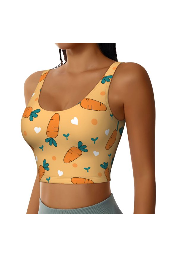 Love Carrot Sports Bra for Women,Padded Strappy Sports Bras Medium Support Yoga Bra with Removable Cups,Running Yoga Bra-Large