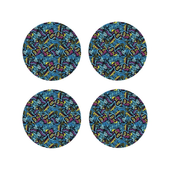 Picia Love Music Printed Leather Coasters for Drinks, 4" Drink Coasters Set of 4 for Tabletop Protection, Handmade Luxurious Home Décor and Housewarming Gift -Round Shape