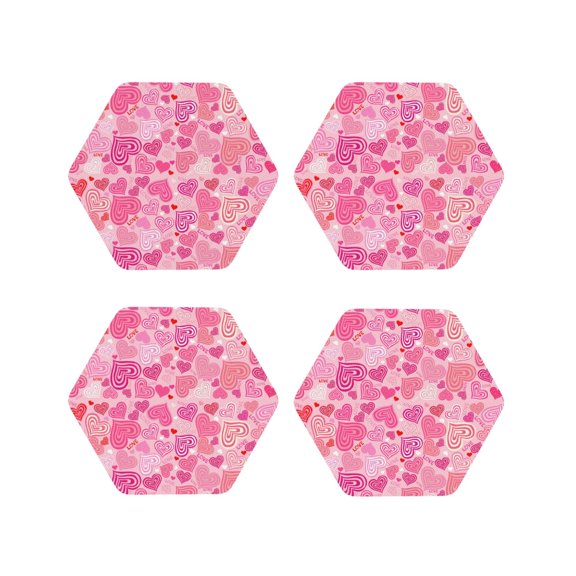 Picia Love Printed Leather Coasters for Drinks, 4" Drink Coasters Set of 4 for Tabletop Protection, Handmade Luxurious Home Décor and Housewarming Gift-Hexagon