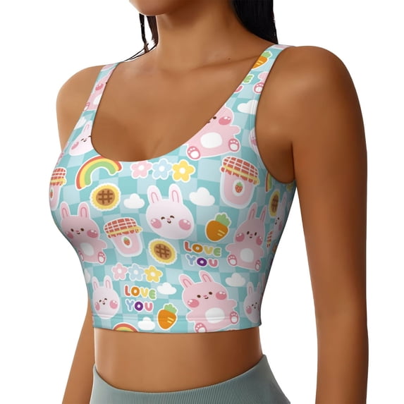 Picia Love You Rabbit Sports Bra for Women,Padded Strappy Sports Bras Medium Support Yoga Bra with Removable Cups,Running Yoga Bra-X-Large