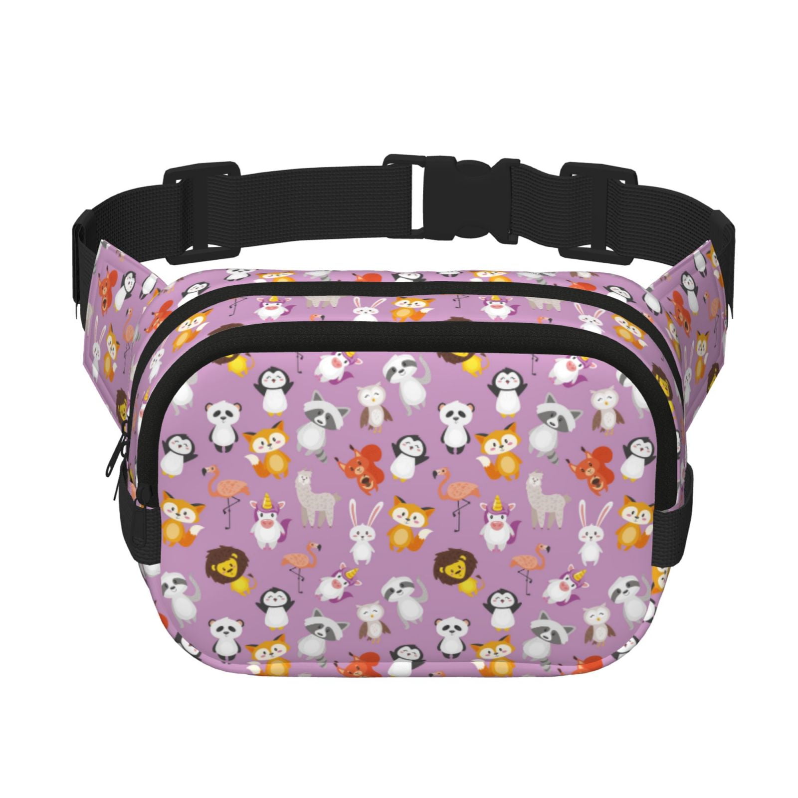 Picia Lovely Animals Print Square Double-Layer Waist Bag Mini Adjustable Waist Belt Bag Exercise Running Travel Hiking