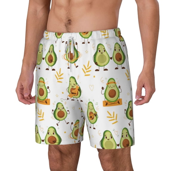 Picia Lovely Avocado pattern Mens Swim Trunks with Compression Liner Stretch Beach Shorts Quick Dry with Zipper Pockets No-Chafing Board Shorts-X-Large