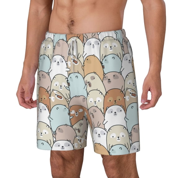 Picia Lovely Bear pattern Mens Swim Trunks with Compression Liner Stretch Beach Shorts Quick Dry with Zipper Pockets No-Chafing Board Shorts-3X-Large
