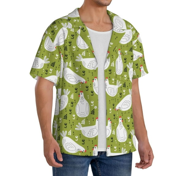 Picia Lovely Chickens Men's Linen Shirts Short Sleeve Cuban Beach Shirts Casual Shirts Button Down Shirt for Men Beach Summer Wedding Shirt-3X-Large