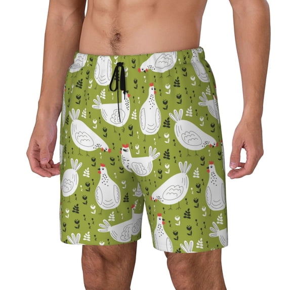 Picia Lovely Chickens pattern Mens Swim Trunks with Compression Liner Stretch Beach Shorts Quick Dry with Zipper Pockets No-Chafing Board Shorts-X-Large