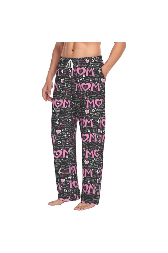 Lovely Mom Ever Mens Soft Woven Cotton Elastic Waistband Sleep Pajama Pant Lounge Sleep Pant With Pockets And Drawstring-Large