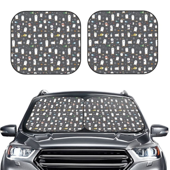 Picia Lovely Penguin 2 Piece Car Windshield Sun Shade Foldable | Foldable Sun Shield for Front Window Blocks UV Rays and Keeps Your Vehicle Cool-Large