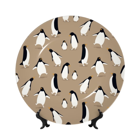 Picia Lovely Penguin Pattern Bone China Decorative Plate – Wall Decor with Stand and Adhesive, Elegant Ornament for Living Room, Office, or Entryway-10in