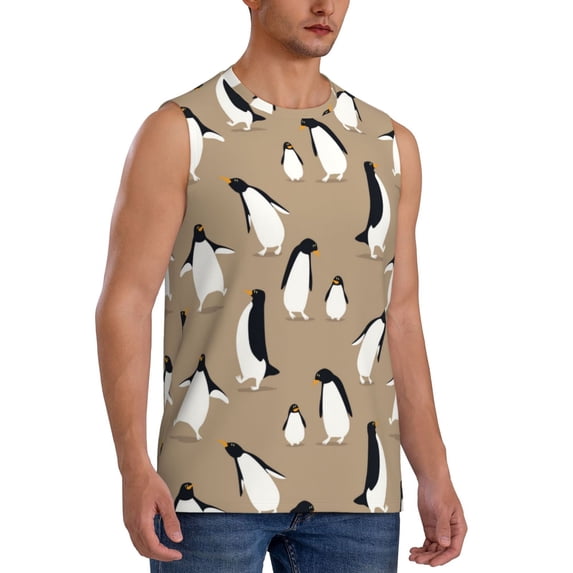 Picia Lovely Penguin mens Cotton Tank Undershirts , Moisture-wicking Ribbed Tanks, Lightweight Cotton Tank Undershirts-Large