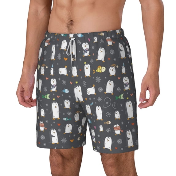 Picia Lovely Penguin pattern Mens Swim Trunks with Compression Liner Stretch Beach Shorts Quick Dry with Zipper Pockets No-Chafing Board Shorts-Large