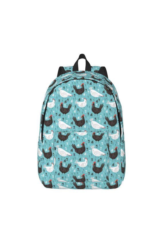Lovely Roosters Printed Canvas Daypack - Stylish and Durable Vintage Compact Backpack - Class, Work, Travel, or Laptop Bookbag,Organized Compartments-Medium