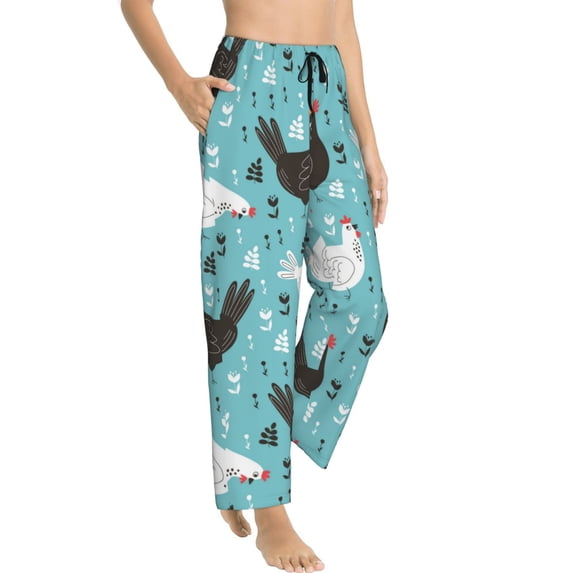 Picia Lovely Roosters Womens Soft Woven Cotton Elastic Waistband Sleep Pajama Pant Lounge Sleep Pant With Pockets And Drawstring-Small