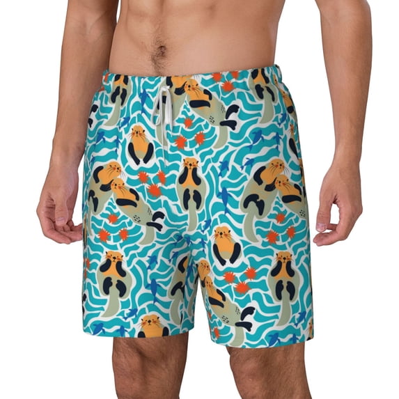 Picia Lovely Sea Otters pattern Mens Swim Trunks with Compression Liner Stretch Beach Shorts Quick Dry with Zipper Pockets No-Chafing Board Shorts-XX-Large