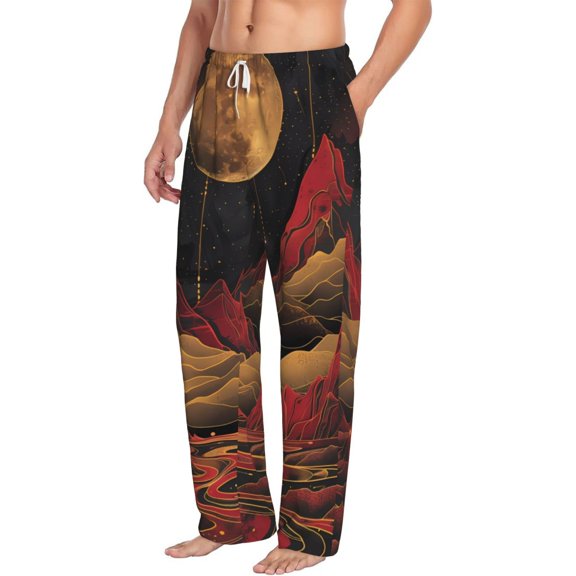 Picia Lunar Mountains Golden Rivers Mens Soft Woven Cotton Elastic Waistband Sleep Pajama Pant Lounge Sleep Pant With Pockets And Drawstring-Small