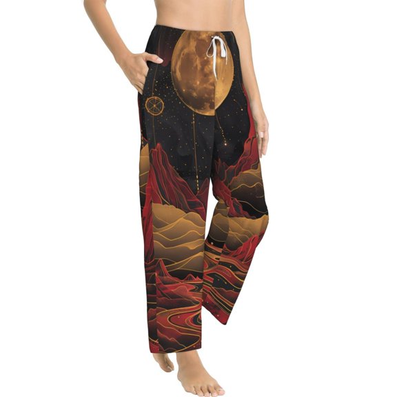 Picia Lunar Mountains Golden Rivers Womens Soft Woven Cotton Elastic Waistband Sleep Pajama Pant Lounge Sleep Pant With Pockets And Drawstring-X-Large