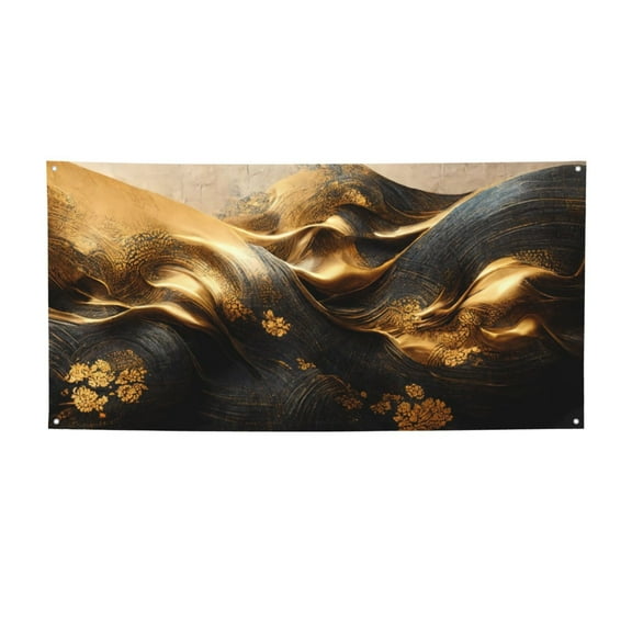 Picia Luxurious Gold Flow Pattern Party Banner, Festive Decoration, Holiday Banner, Celebration Decor, Event Banner, Reusable Party Banner-Medium