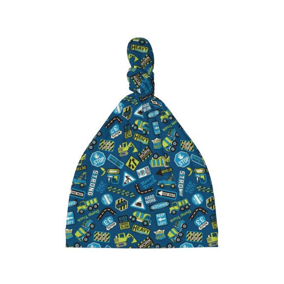 Picia Machinery Road Construction Printed Preemie Hats for Baby Girls Cotton Premature Knot Hats Newborn Hospital Cap Warm Knot Beanie Nicu for Preemie Girls and Boys