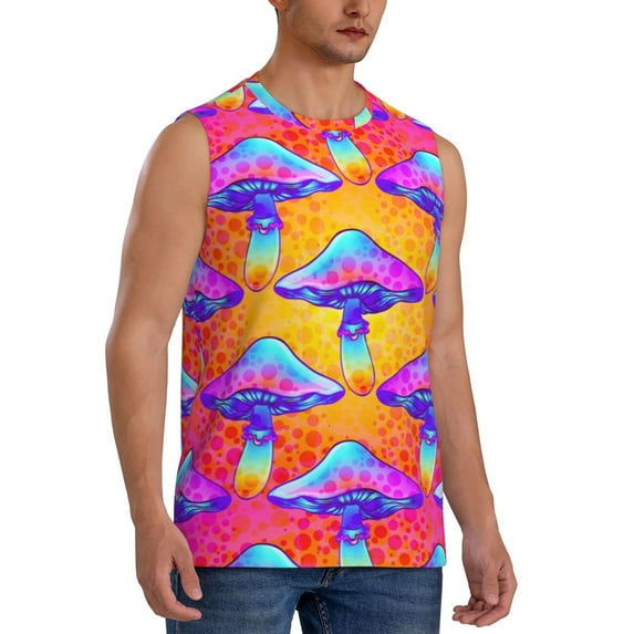 Picia Magic Mushrooms mens Cotton Tank Undershirts , Moisture-wicking Ribbed Tanks, Lightweight Cotton Tank Undershirts-X-Large