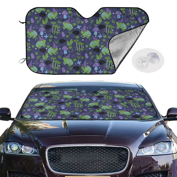 Picia Magic Toads in Hats Curved Windshield Sunshade Accordion Folding Style Auto Shade for Car Truck SUV Van Blocks UV Ray Sun Visor Protector -Small