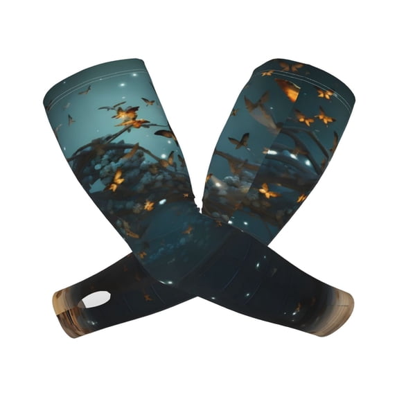 Picia Magical Library Butterfly Night Arm Sleeves for Men and Women - Tattoo Cover Up UPF 50+ Cooling Sports Sleeve for Basketball Golf Football-One Size