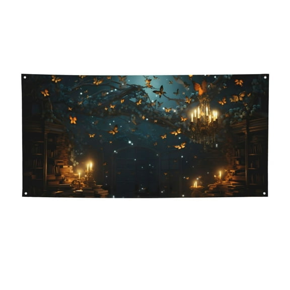 Picia Magical Library Butterfly Night Pattern Party Banner, Festive Decoration, Holiday Banner, Celebration Decor, Event Banner, Reusable Party Banner-Small