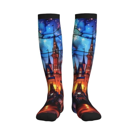Picia Magical Stained Glass Castle Printed Sports Compression Socks - 15-20mmHg Graduated Compression, High-Performance Soft and Breathable Socks for Men and Women