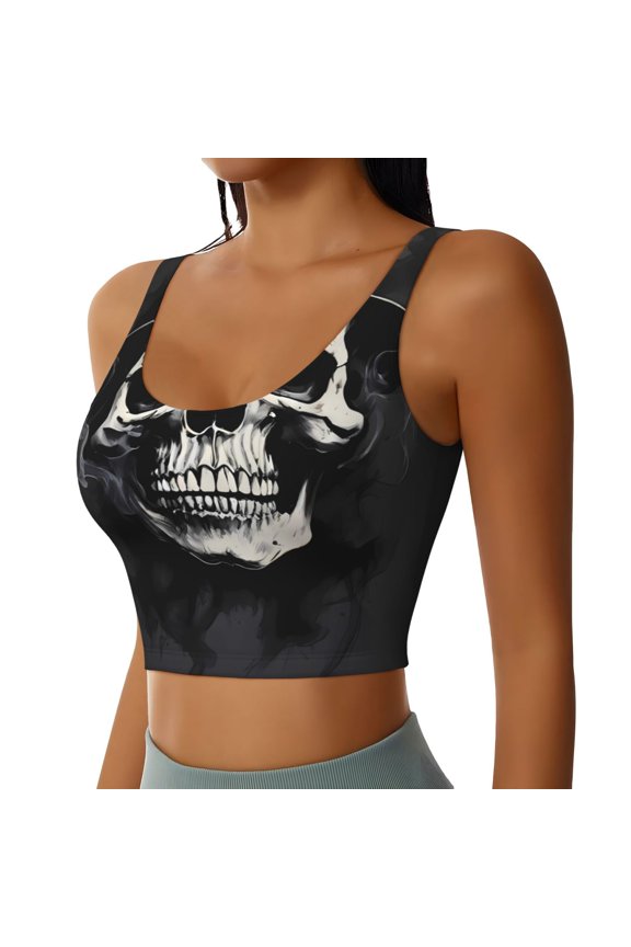 Magician Hat Skull Sports Bra for Women,Padded Strappy Sports Bras Medium Support Yoga Bra with Removable Cups,Running Yoga Bra-Large