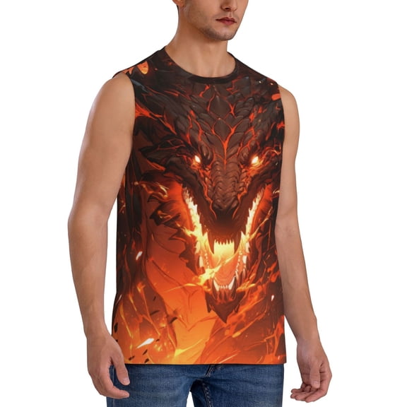 Picia Magma Fire Black Dragon mens Cotton Tank Undershirts , Moisture-wicking Ribbed Tanks, Lightweight Cotton Tank Undershirts-X-Large