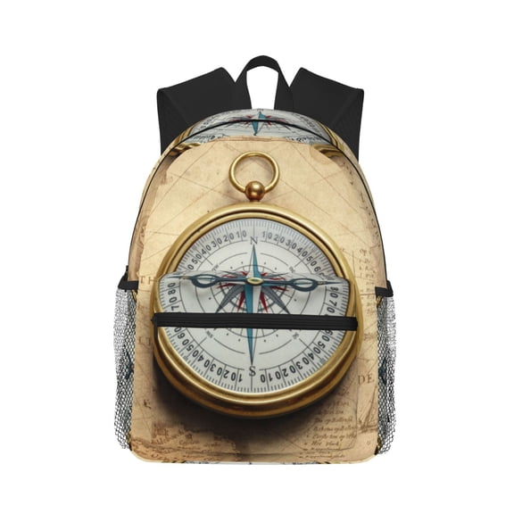 Picia Magnetic Old Compass On World Map Large Capacity Backpack Classic Style Backpack Casual Backpack Water-Resistant School Work Travel Outdoor Backpack