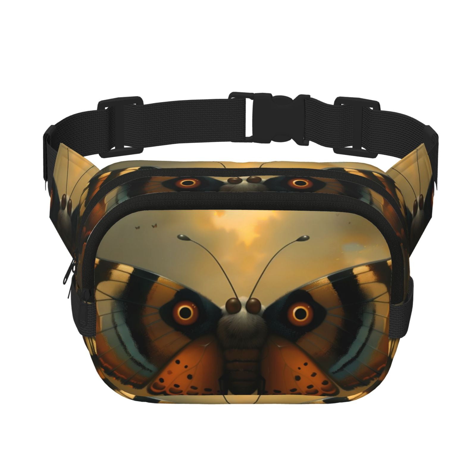 Picia Majestic Butterfly Sunset Print Square Double-Layer Waist Bag Mini Adjustable Waist Belt Bag Exercise Running Travel Hiking