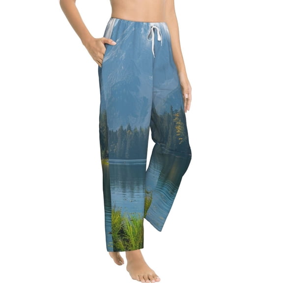 Picia Majestic Deer Mountain Lake Womens Soft Woven Cotton Elastic Waistband Sleep Pajama Pant Lounge Sleep Pant With Pockets And Drawstring-Medium