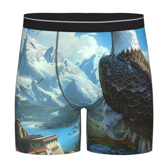 Picia Majestic Eagle Over Castle Pattern Men's Athletic Long Leg Briefs , Performance Stretch Underwear，Moisture-Wicking