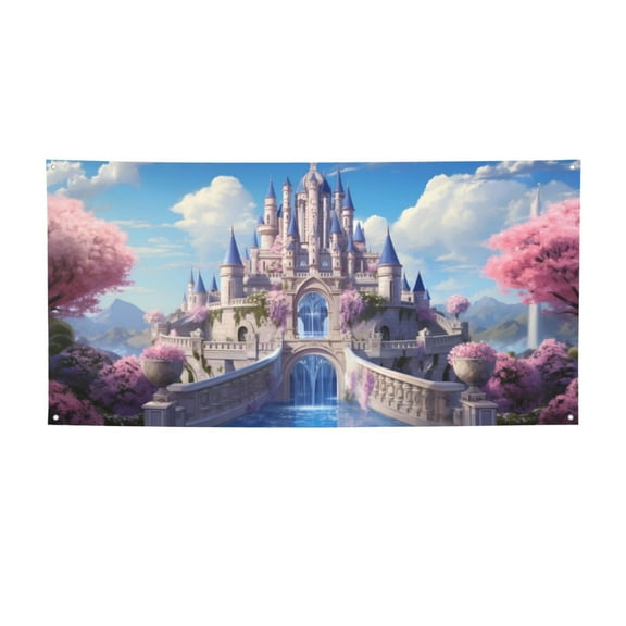 Picia Majestic Fantasy Castle Pattern Party Banner, Festive Decoration, Holiday Banner, Celebration Decor, Event Banner, Reusable Party Banner-Medium