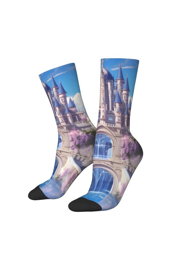 Majestic Fantasy Castle Print Athletic Socks for Men & Women – Cushioned Moisture-Wicking Crew Socks for Sports, Running, and Training, Soft & Breathable Size 5-11