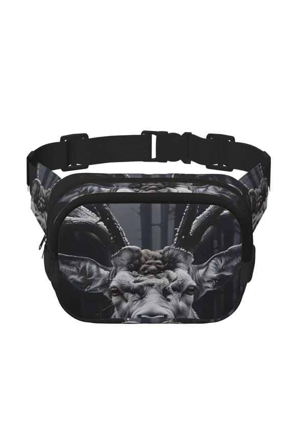 Majestic Forest Stag Print Square Double-Layer Waist Bag Mini Adjustable Waist Belt Bag Exercise Running Travel Hiking