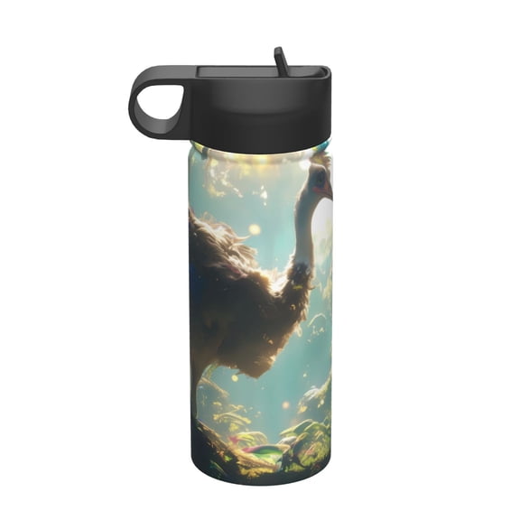 Picia Majestic Ostrich In Forest Pattern 18oz Sports Insulated Kettle With Straw Insulated Water Bottle For Running Hiking Cycling Climbing Men'S Woman Insulated Water Bottle