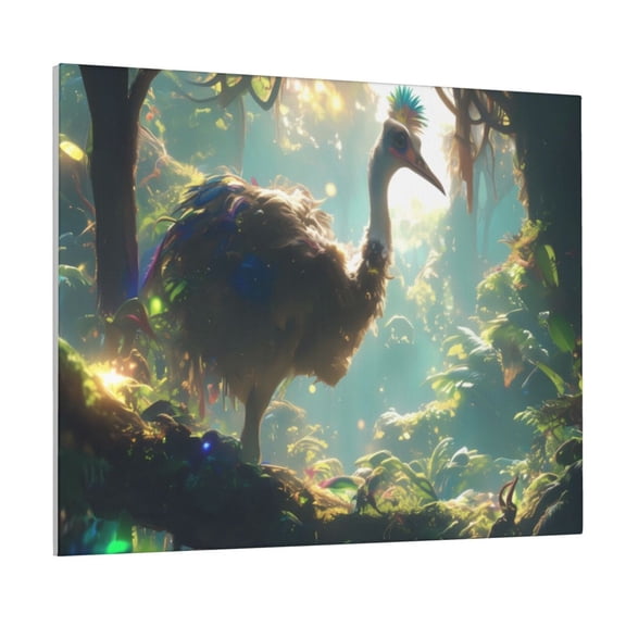 Picia Majestic Ostrich In Forest Pattern Decorative Picture – Unique Wall Art, Modern Canvas Print for Trendy Interiors (Horizontal)