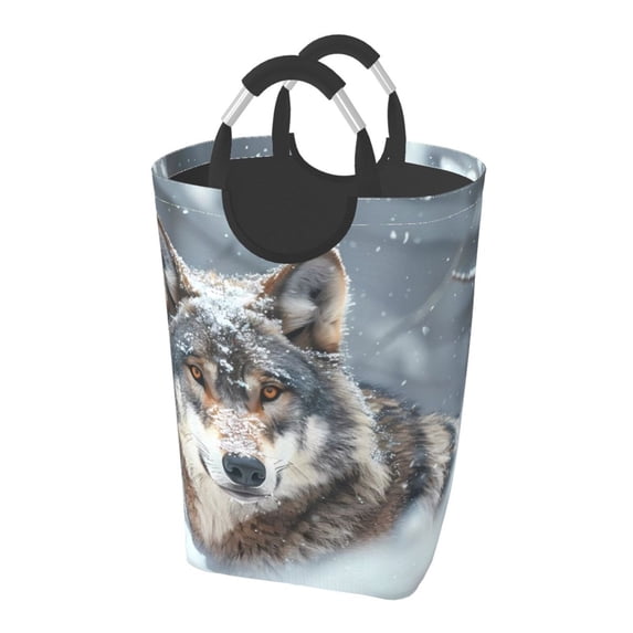 Picia Majestic Snowy Wolf Laundry Basket With Handles Laundry Hamper Toys Storage Organizer Foldable Bucket Washing Bin Dirty Clothes Bag For Home Bathroom Bedroom Dorm