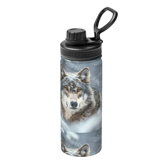 Picia Majestic Snowy Wolf Pattern Water Bottle 18 oz Stainless Steel Insulated Bottles With Handle Leak Proof Gym Sport Water Jug BPA-free insulated kettle For Men Women Adults