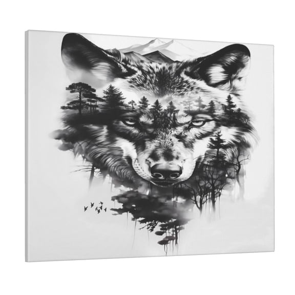 Picia Majestic Wolf Landscape Pattern Decorative Picture – Unique Wall Art, Modern Canvas Print for Trendy Interiors (Horizontal)