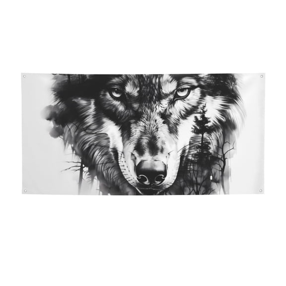 Picia Majestic Wolf Landscape Pattern Party Banner, Festive Decoration, Holiday Banner, Celebration Decor, Event Banner, Reusable Party Banner-Small