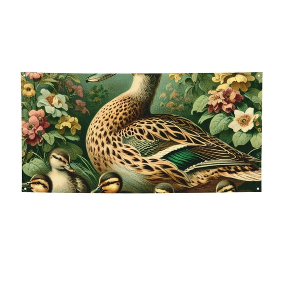 Picia Mallard Duck And Flowers Pattern Party Banner, Festive Decoration, Holiday Banner, Celebration Decor, Event Banner, Reusable Party Banner-Medium