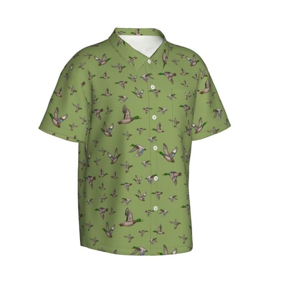 Picia Mallard Duck Gentle Cotton Regular Fit Short Sleeve Casual Hawaiian Shirt for Men-Medium