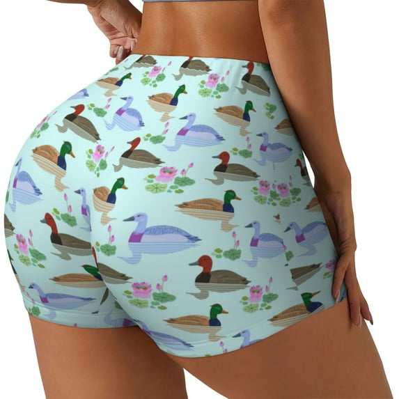 Picia Mallard Duck Of Lotus Flowers Printed Workout Shorts for Women Seamless Scrunch Butt Lifting High Waisted Yoga Gym Booty Running Moisture-wicking Short Pants-XX-Large